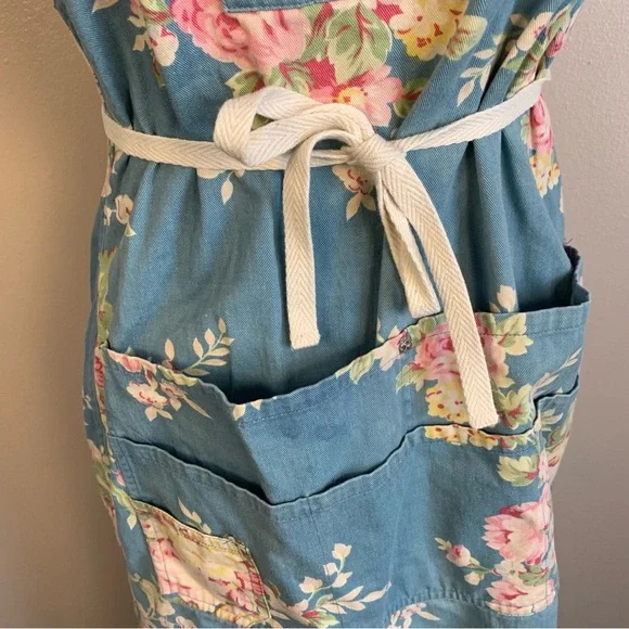 Ralph Lauren VTG 90s Blue Label Floral Denim 90s Apron Wrap Dress - Picture 10 of 13